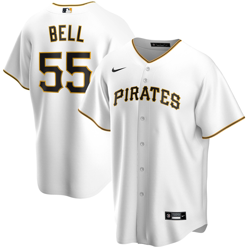 2020 MLB Men Pittsburgh Pirates 55Josh Bell Nike White Home 2020 Replica Player Jersey 1